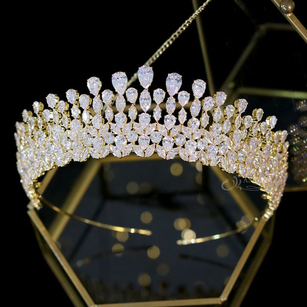 

new drop tiara crystal headdress hair crown jewelry headband wedding accessories q1218, White;golden