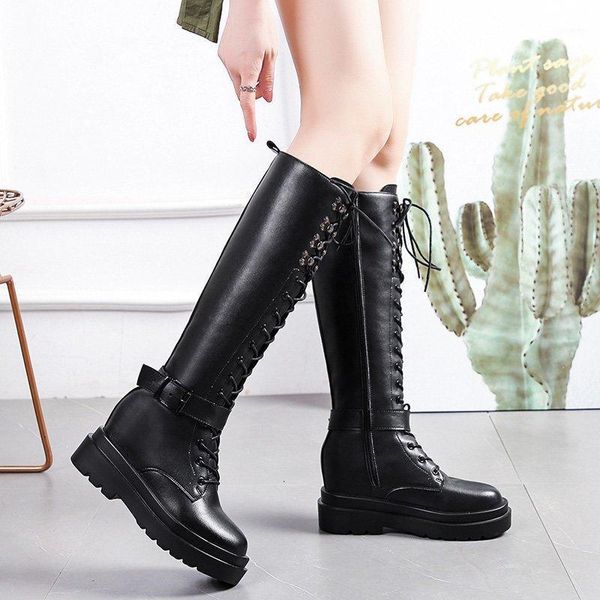 

rimocy women's black zipper pu leather knee high boots autumn winter 2020 punk style platform long boots height increasing shoes1