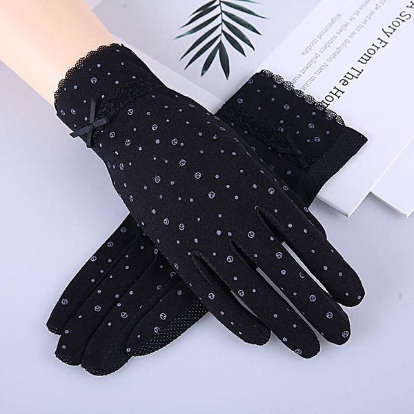 

five fingers gloves women' fashion cotton summer lace patchwork anti-skid sun protection driving short thin dot women, Blue;gray
