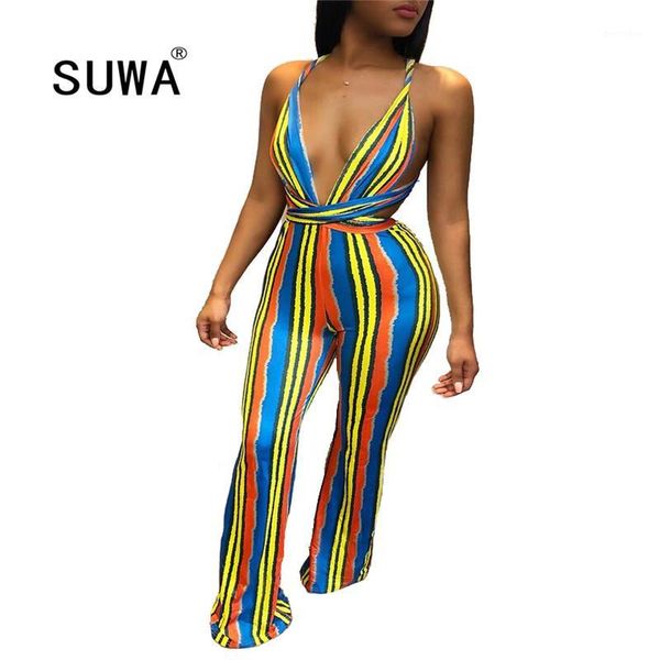 

women's jumpsuits & rompers colorful striped 2021 summer lady long short sleeve turn-down collar spandex jumpsuit skinny romper1, Black;white