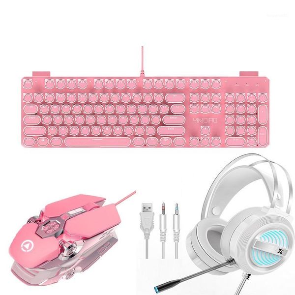 

gaming keyboard mouse earphone sets punk retro keycaps green switch mechanical keyboard noise reduction headset 3200dpi mouse1