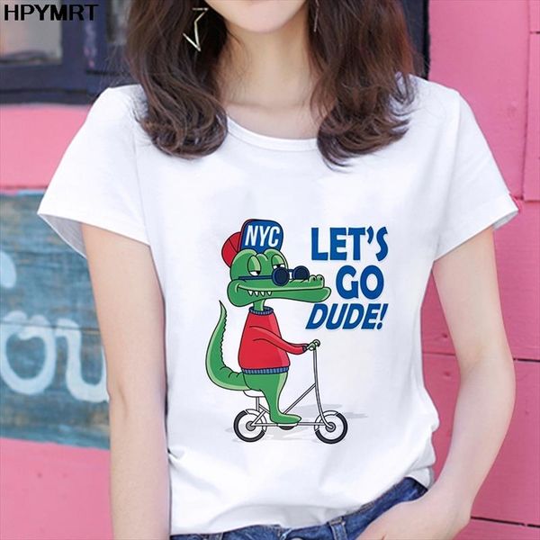 

t shirt aesthetic vogue fun graphics t shirts harajuku plus size streetwear korean tshirt print cartoon dinosaur women female, White