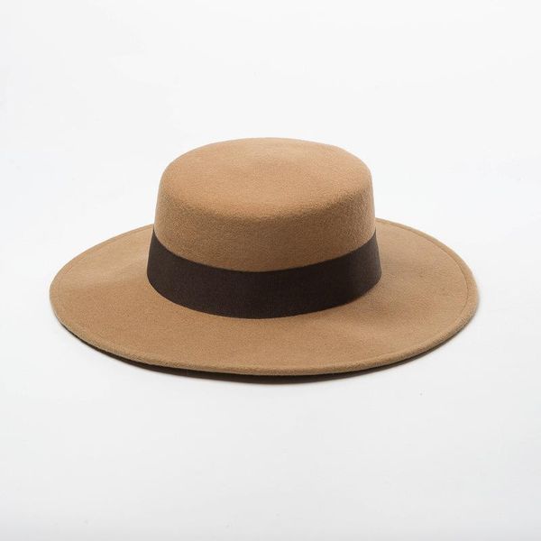 

cokk 100 шерсть fedora hats женщины дамы винтаж винтаж широкий breim hat плоский топ классический дизайнер осень зима черный красный высокое, Blue;gray