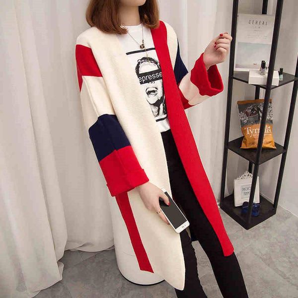 

women's knits & tees autumn ladies cardigan knitted sweater long sleeve casual female sweaters contrast color korean loose cardigans wo, White