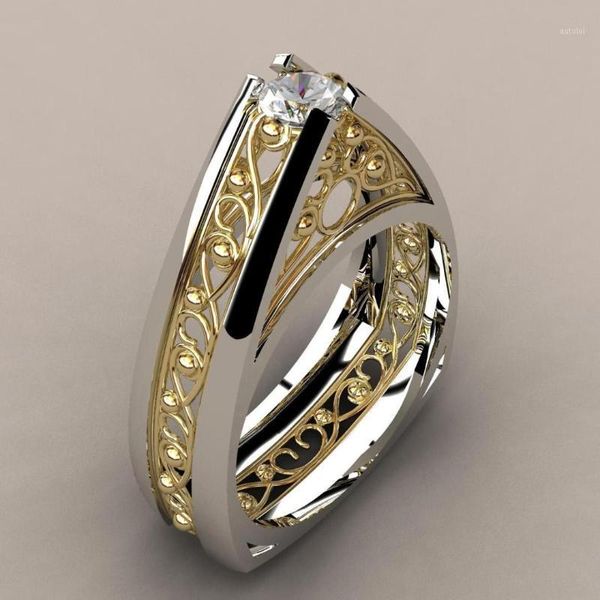 

14k gold simulated diamond ring separation anillos de ring bizuterias hip-hop rock rings for women men gemstone diamante jewelry1, Golden;silver