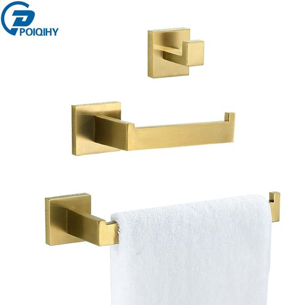 

bathroom brushed gold 3 piece accessories set sus304 stainless steel bath accessories set paper holder towel ring robe hook bbyzxc