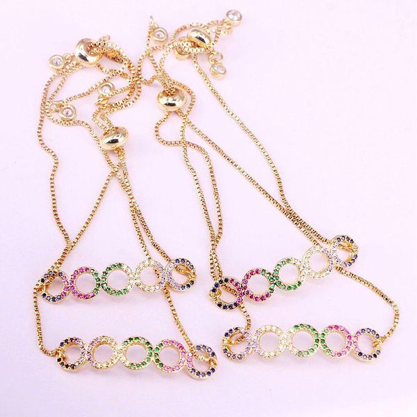 

6pcs, fashion rainbow bracelet slider link chain rainbow jewelry zirconia micro pave cz charm circles bracelets1, Black