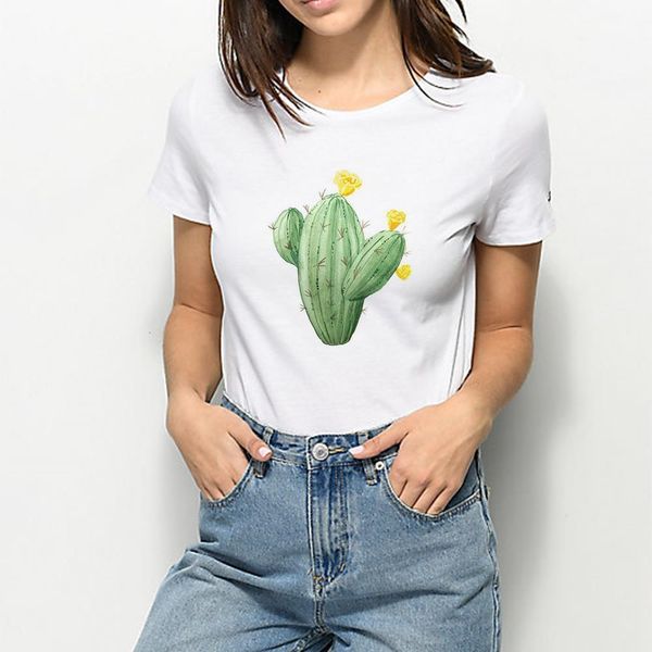 

hipster graphic vintage green leaves cactuses summer tshirt gym loose print t-shirt simple stylish harajuku t shirt, White