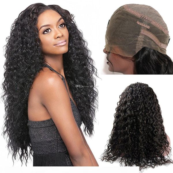 

360 lace frontal wig pre plucked water wave malaysian human remy virgin hair full lace band wigs natural black color, Black;brown