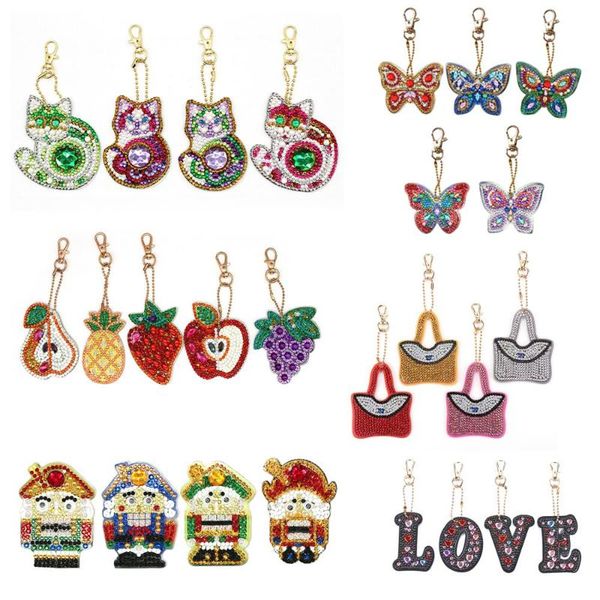 

3/4/5pcs/set DIY Full Drill Diamond Painting Keychain Cartoon Emotion Animals Love Heart Key Ring Diamond Painting Cross Stitch