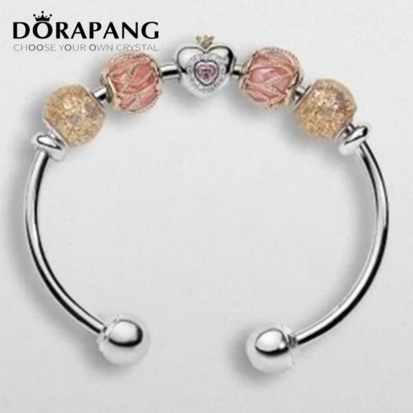 

2021 new 925 sterling silver bracelet classic double buckle clear cz charm rose gold bead fit bracelet diy for jewelry good, Golden;silver