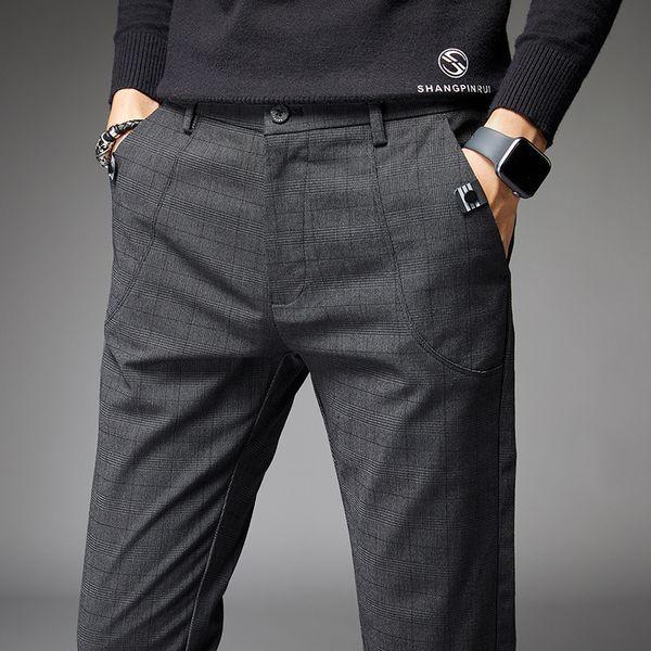 

autumn and winter 2020 plaid casual korean trend slim pants men's youth overalls for work, Black