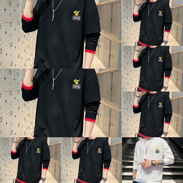 

v7zjs plus boutique plus size fat man sweater men's pullover round pulloverfake two-piece trendy neck loose korean style pullovert-shir, Black