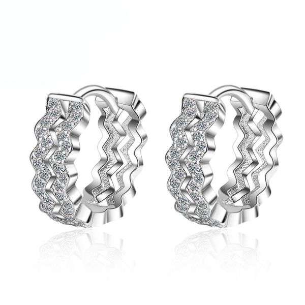 

hoop & huggie exquisite double layer wave earrings for women girl 925 sterling silver cubic zirconia earring jewelry pendientes oorbellen, Golden;silver
