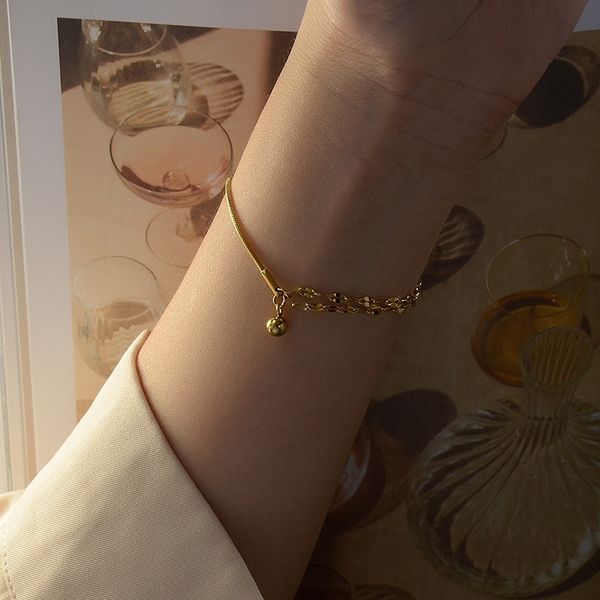 

1lhtt small design cool air red net chain lip fashion double layer small bracelet ball titanium steel bracelet e152 0rirb, Golden;silver