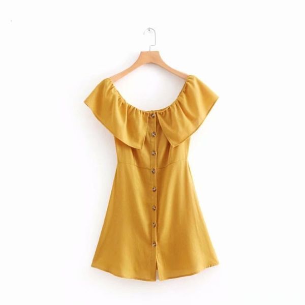 

line summer new women's style one collar off shoulder layering solid color button decoration slim dress, Black;gray