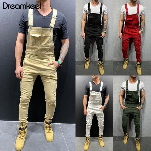 

men jumpsuits distressed denim carpenter overalls bib moto biker men jeans pants sleeveless fashion street wear hiphop y1, Blue