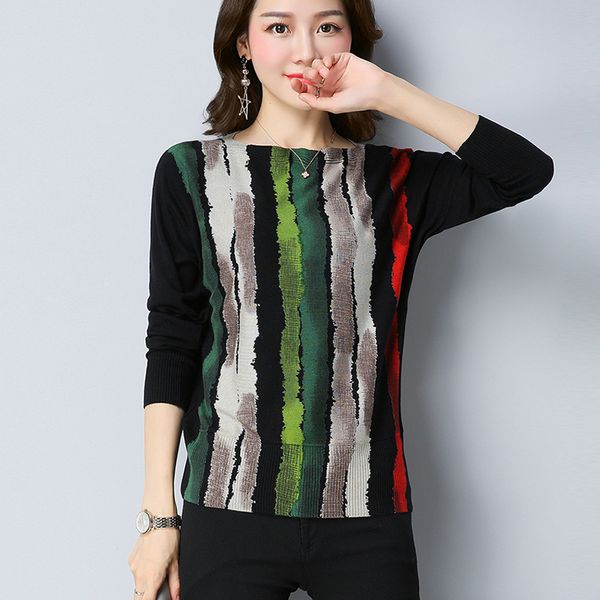 Yisu outono lã suéter listrado impressão knitwear tamanho grande s-5xl pulôver mulher quente tops mulheres jumper mulheres femininas blusas y200722