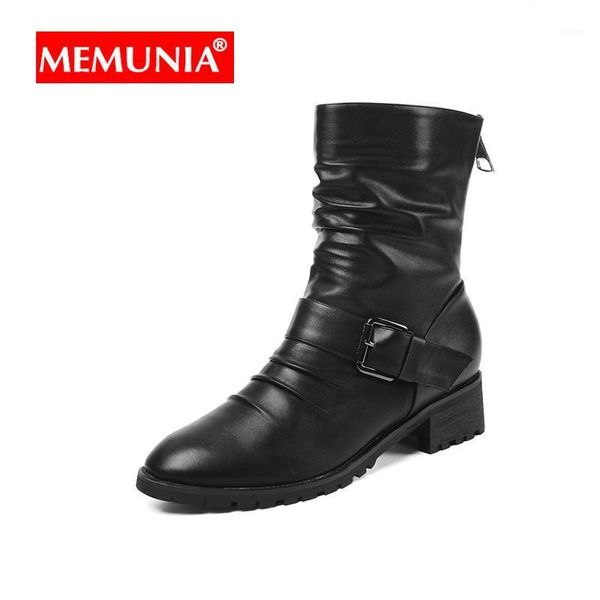 

boots memunia plus size 34-49 vintage women shoes soft pu leather square heel ankle ladies1, Black
