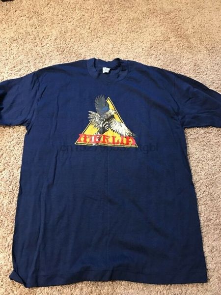 

vintage 1980's merlin falcon hawk t shirt large belton navy blue sport hooded sweatshirt hoodie