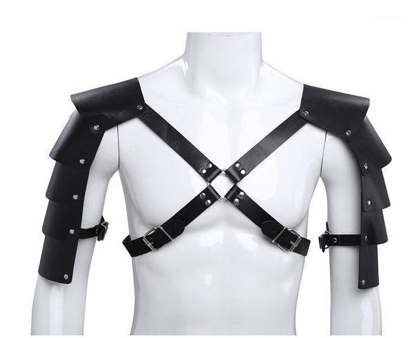

men armor shoulder three-dimensional body corset straps shoulder armor performance stage gogo clothes dance costume rave outfit1, Black;red
