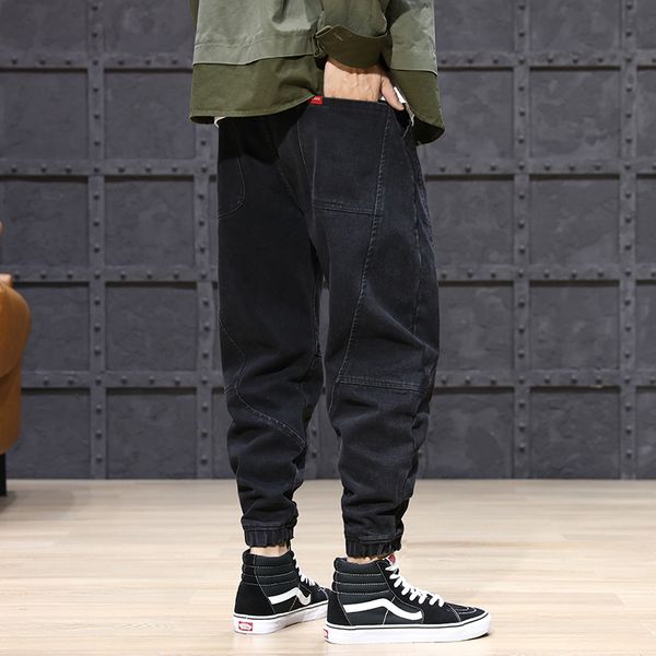 

2021 new japanese vintage designer loose fit spliced denim cargo hombre fashion streetwear hip hop jeans men jogger pants oh29, Blue