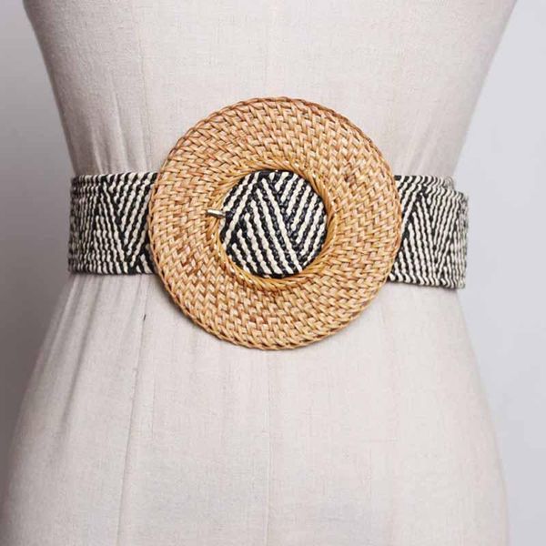 

seebeautiful new fashion 2020 spring summer simple big round pin buckle wax rope weave girdle waist belts women a983, Black;brown