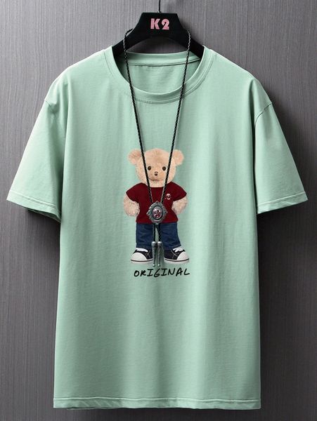

men bear & letter graphic tee 34fk#, White;black