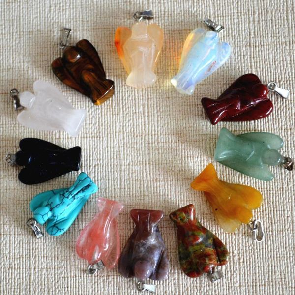 

new selling fashion carved mixed natural stone angel charms pendants for necklace making jewelry 12pcs wholesale lots1, Black