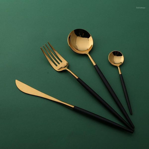 

4pc good mirror polished flatware knife fork spoon 304 stainless steel travel portable tableware cutlery set service1