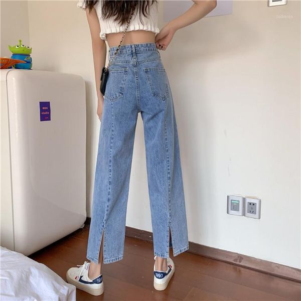 

new high waist jeans for women summer loose straight wide-leg jeans open fork nine points fashion all-match ladies pants1, Blue