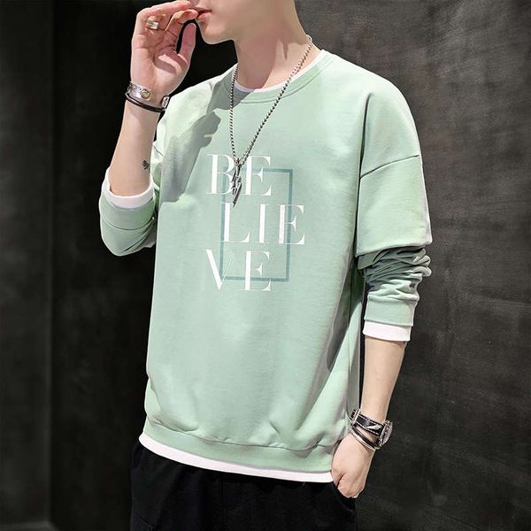 

sweater men's fashion ins loose and versatile trend long sleeve round neck autumn winter style plush fake two piece cotton top, Black