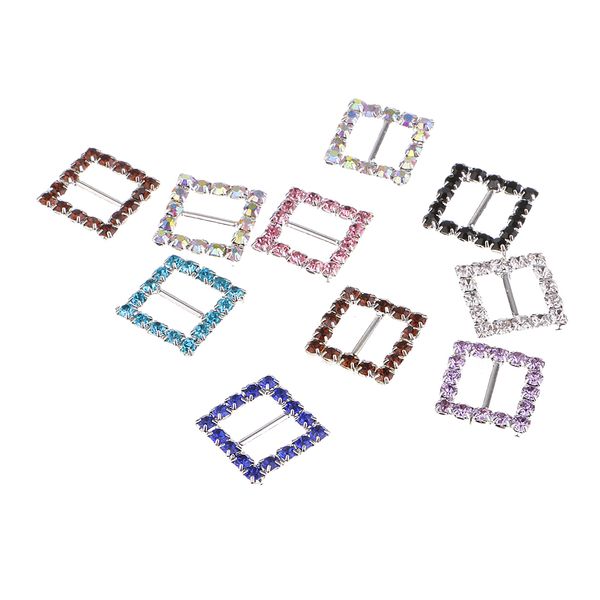 

10 piece square rhinestone crystal ribbon buckles sliders for wedding invitation
