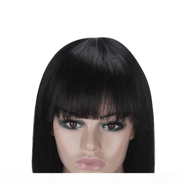 

wowwigs hair straight bob wig peruvian remy hair mid-length human hair wigs for women natural color full machine made wigs with bang, Black;brown