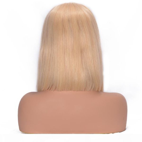 

full lace human hair wigs for women #613 blonde color brazilian remy hair 130% density short bob wigs pre plucked, Black;brown