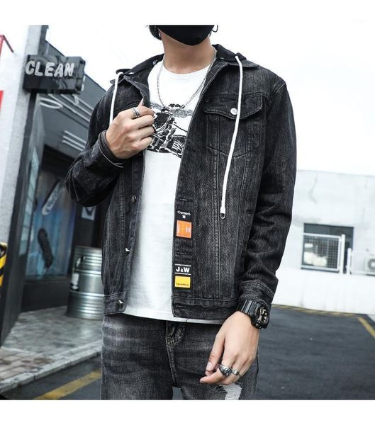 

hooded denim jacket coat for men and women casual wash versatile hoodie1, Black;brown