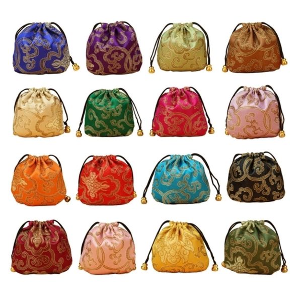 

20pcs 11x11cm silk bag drawstring pouch mixed colors necklace bracelet beads bags jewelry packaging christmas/wedding gift bag t200602, Pink;blue