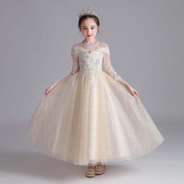 

girl's dresses fashion appliques sequins flower girl dress beadings rhinestone fairy robe o neck ball gown for piano performance, Red;yellow