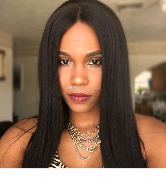 

lace front wig malaysian virgin hair yaki straight glueless full lace human hair wigs with baby hair around bleached knots, Black;brown