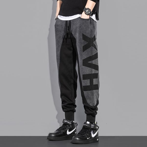 

2021 new fashion streetwear men jeans loose fit elastic casual jogger cargo pants wide leg trousers patchwork designer hip hop sweatpants z7, Blue