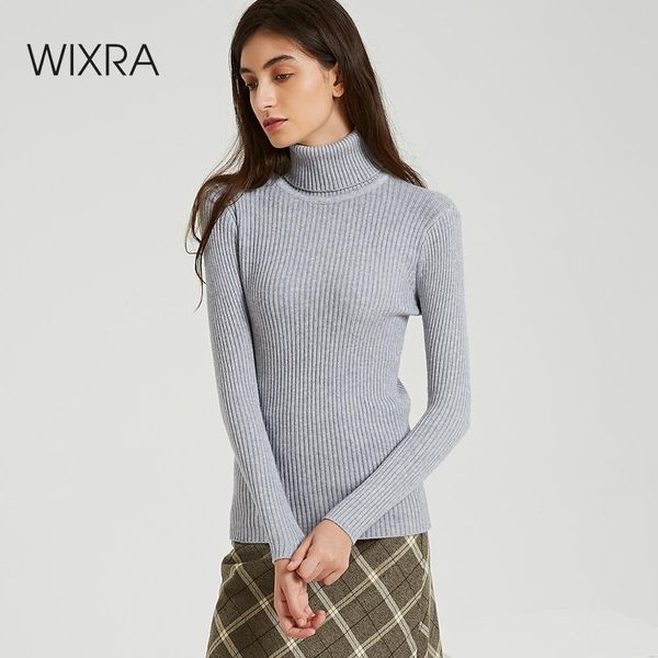 

wixra women solid knitted sweaters and pullovers autumn winter turtleneck basic pull must have womens clothing t200101, White;black