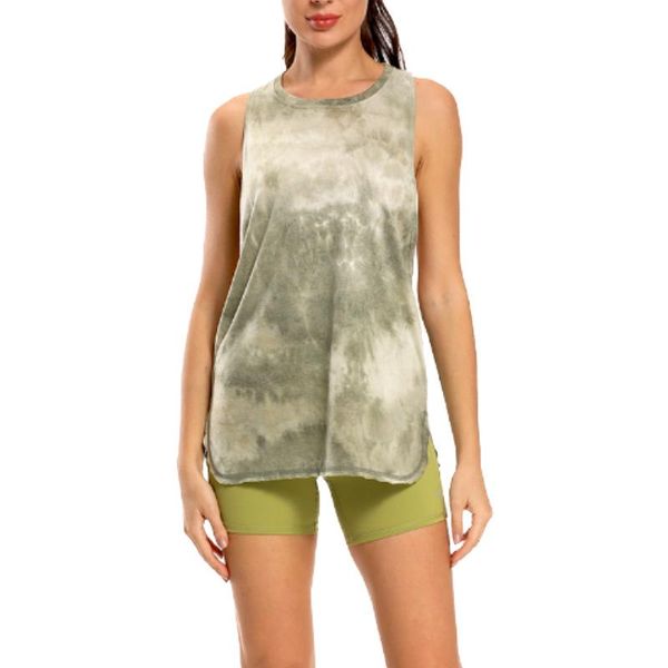 

new tie dye racerback loose tank activewear running workouts clothes yoga tank stretch blouse gym sleeveless shirts, White;red