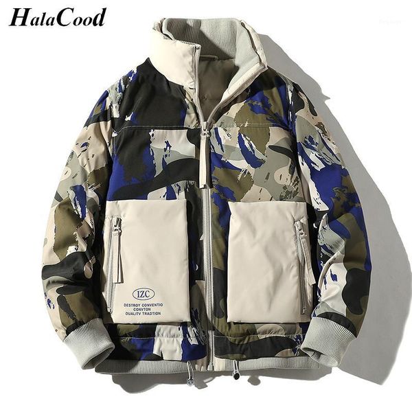 

sell male autumn winter leather camouflage jacket men thick warm down jackets coat vintage male casual motorcycle down coats1, Black