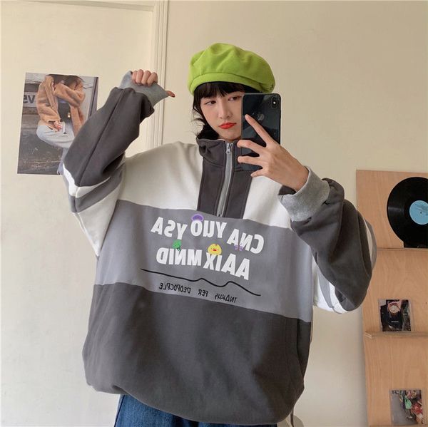 

2021 new fall clothes new style collar half zip jacket tide velvet thick black hoodies z9dd