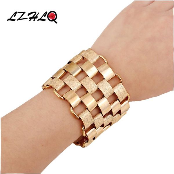 

lzhlq fashion punk wide jewelry retro trendy women geometric splice chain bracelets plated heavy metal accessories, Black