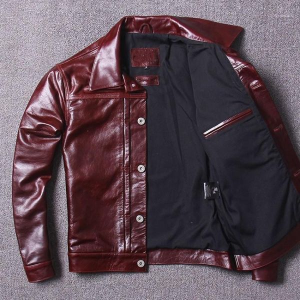 

italy luxury cowhide genuine leather jacket men vintage pocket single breasted short biker coat windbreaker male flight jacket1, Black