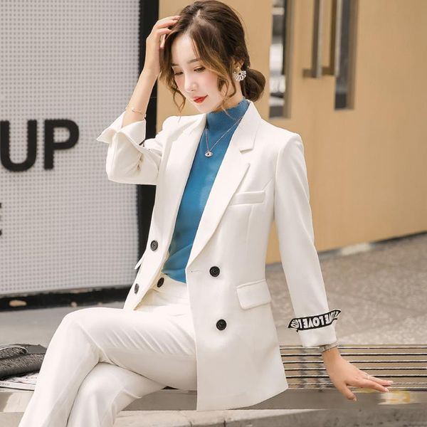 

female formal elegant office work wear uniform women business suits white blazer with flares 2 pieces sets clothes kg-175