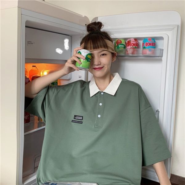 

polo short sleeve t- women's summer loose korean version ins fashion students' yuansuo style gentle and strange taste t- shirt shi, White