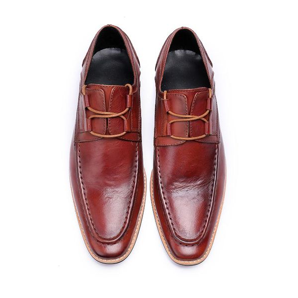 

new italian retro men formal oxford shoes square toe lace-up genuine leather mens wedding shoes formal, Black