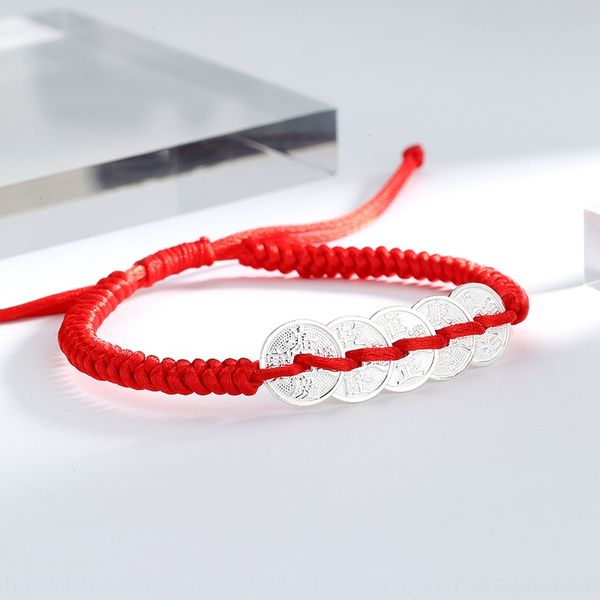 

national style h woven red rope s925 sterling silver five emperors coins for commemorative coin bracelet bracelet braceletmen and women to w, Golden;silver